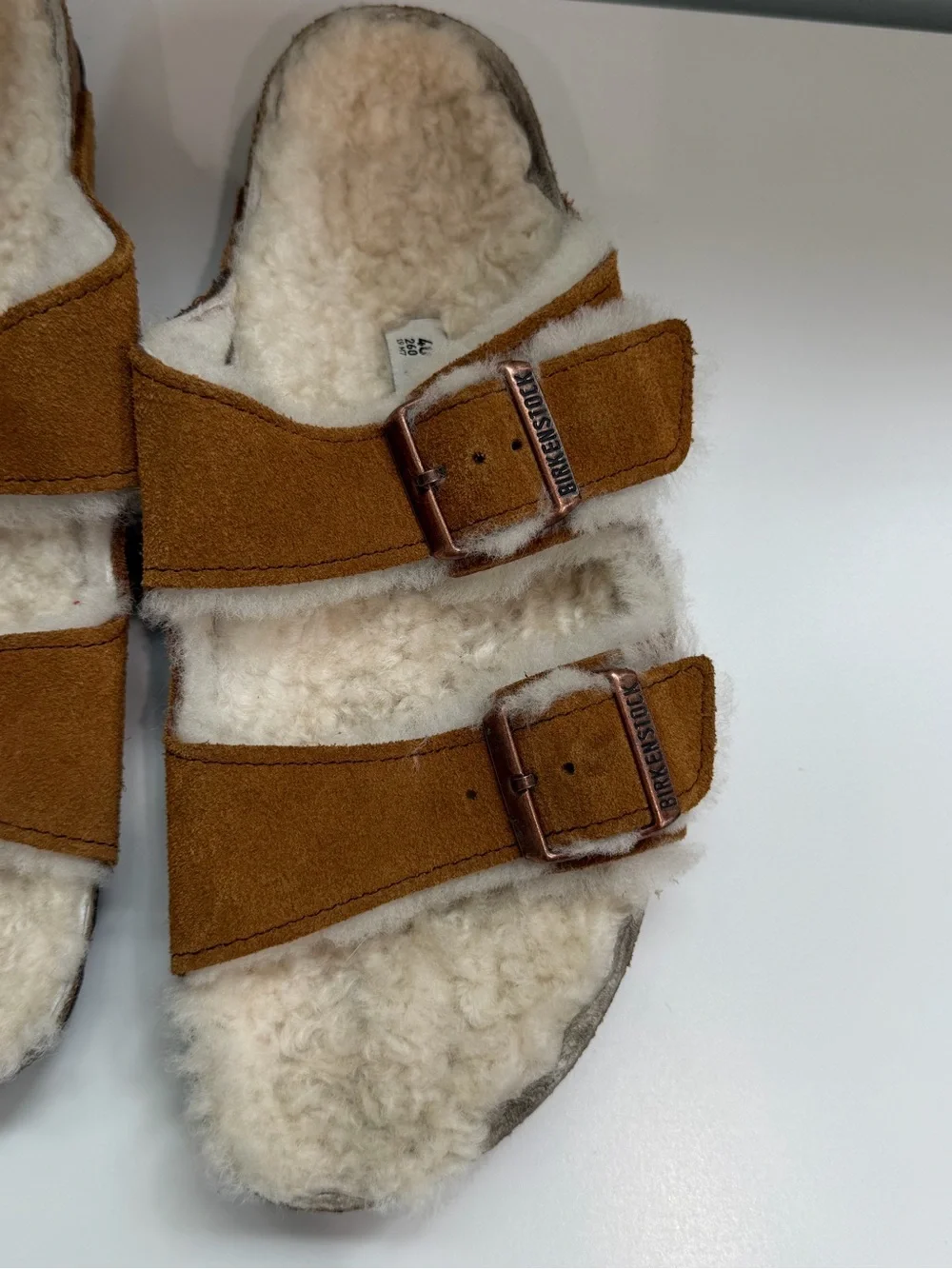 Birkenstock Arizona Shearling Fur Lined Suede EU 40 Chestnut Slip On Sandals